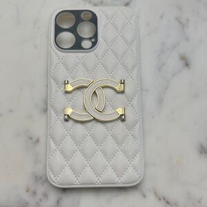 Luxury White iPhone 15 Pro Max Case with Gold Accents